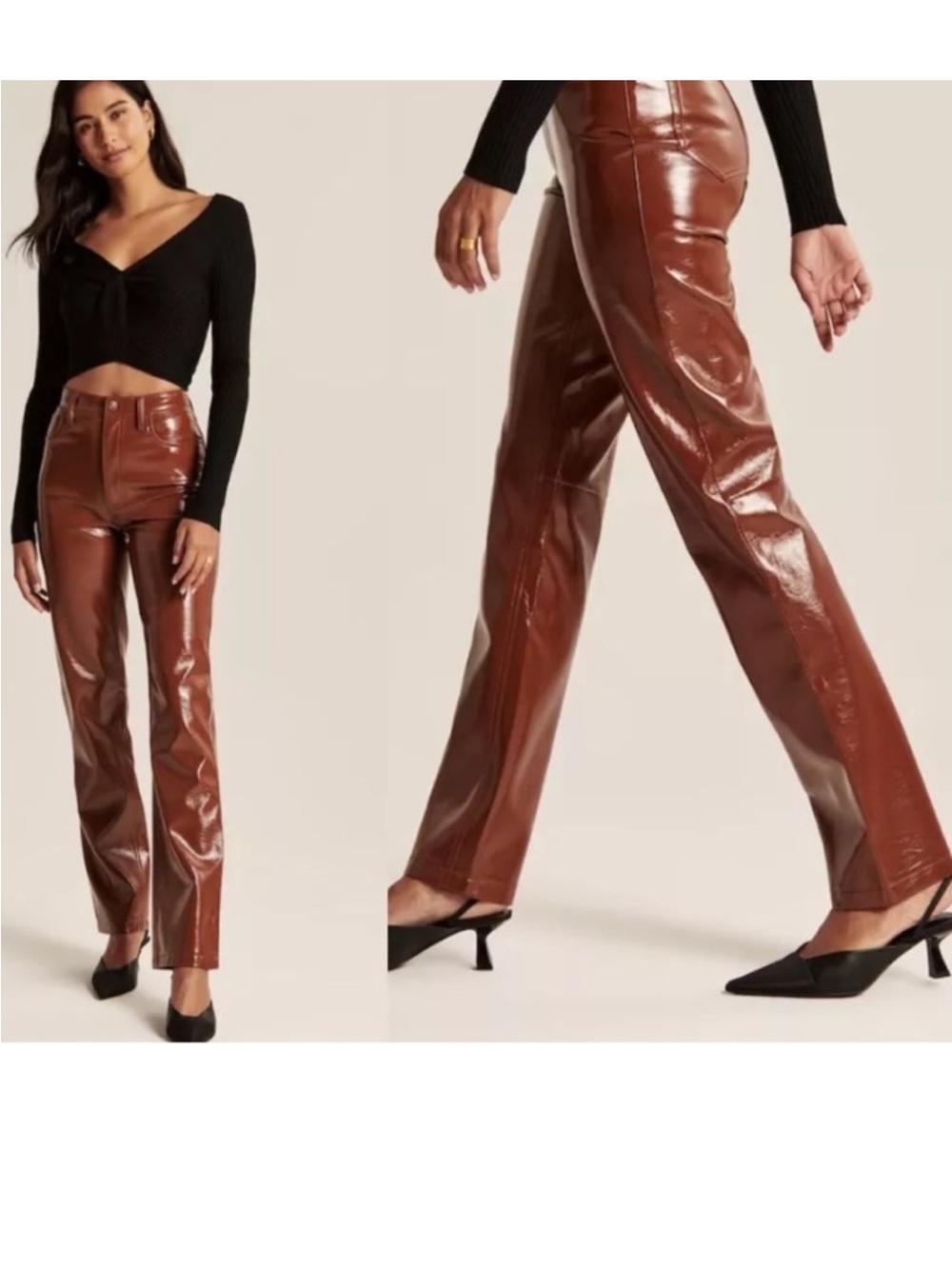 NWT Abercrombie & Fitch Vegan Leather 90s Ultra High Rise Straight Pants Wine 16